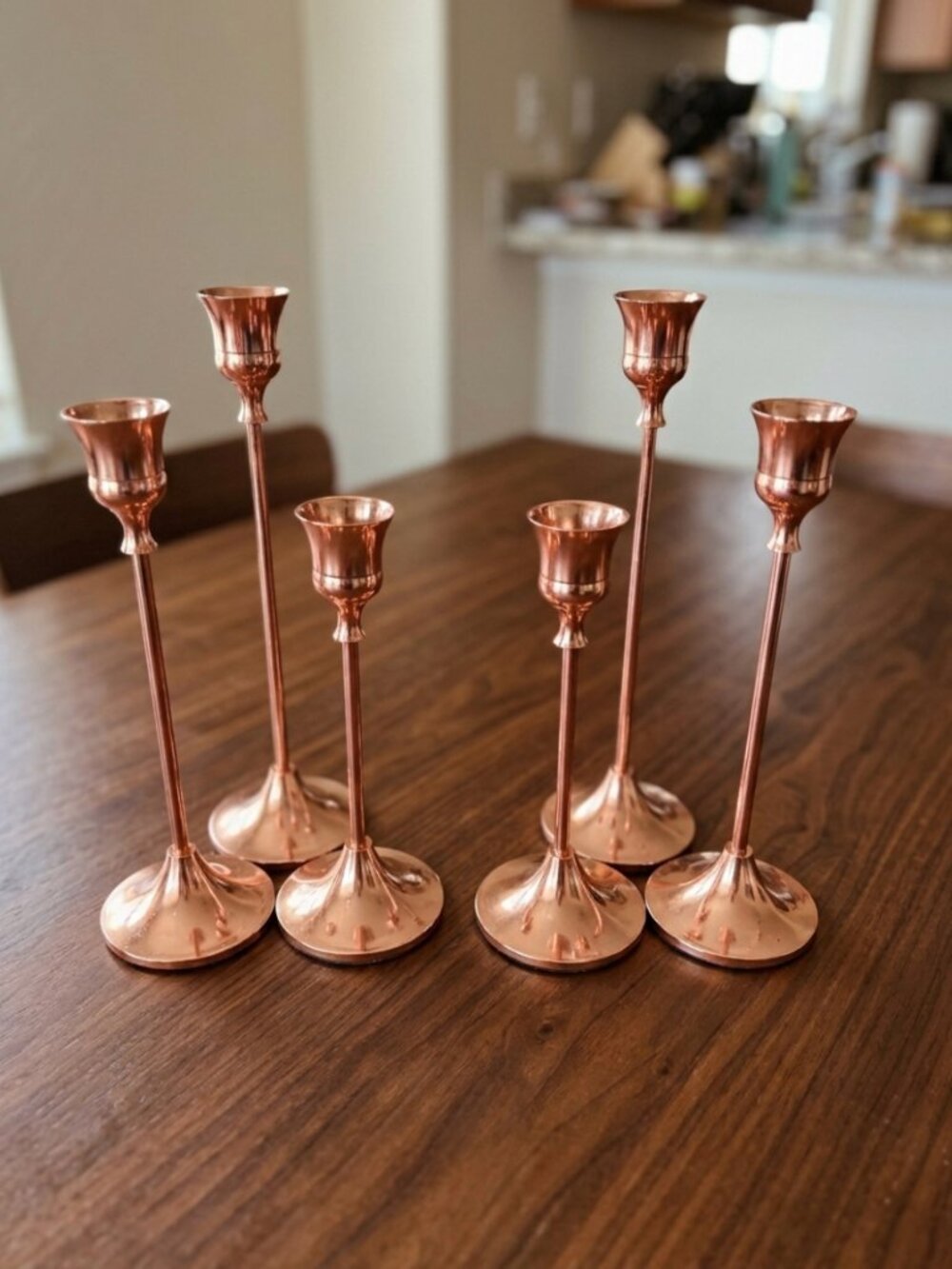 Set of 6 | Rose Gold Taper Candlestick Holders